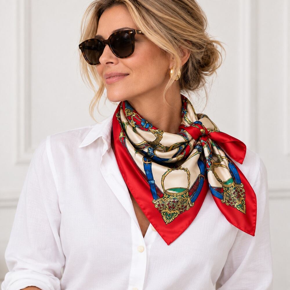 Pearl Horse Design Silk Scarf-PL0GVFRC AZ